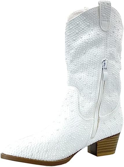 Forever Girls/Kids Rhinestone Western Cowgirl Cowboy Pointed Toe Low Heel Boots4