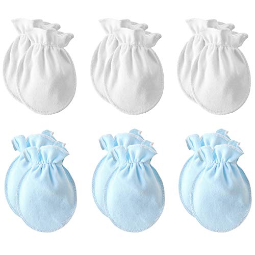 Zando Baby Mittens No Scratch Cotton Gloves Infant Toddler Girl Gloves Essentials for Newborn Adjustable Baby Boy Mittens 0-6 Months 6-12 Months White&Blue