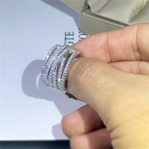925 Sterling Silver Shiny Full Diamond Gemstone Ring 18K Gold Cocktail Criss Cross Cubic Zirconia Ring CZ Diamond Multi Row Rings Eternity Engagement Wedding Party Ring for Women Z.134 (US Code 7) - Thumbnail 3