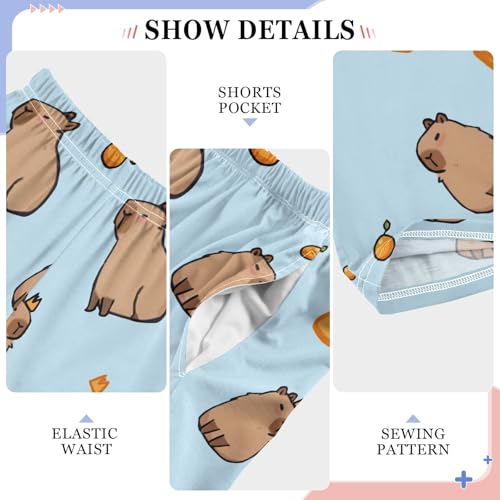 Lovely Simple Capybara Blue Pajama Pants Lounge Sleep Pants Elastic Waist Long Pajama Bottoms with Pockets for 6-14 Years4