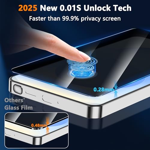 Image of YWXTW EZ Unlock for Samsung Galaxy S25 Edge Privacy Screen Protector, [0.01S Ultrasonic Fingerprint Support] [Not Glass] 23 Anti Spy Private S25 Edge Screen Protector Case Friendly, 2 Pack