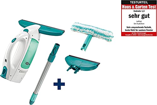 Leifheit Fenstersauger Set Dry & Clean mit Stiel & Einwascher und zweiter Düse für 360° streifenfreie Reinigung, verwendbar bis zu 38 min, Fensterreiniger mit Stand-by-Automatik und Click-System – Bild 3