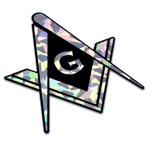 Image of Elektroplate Mason G Square & Compass Silver Reflective Car Decal 3.1 inch | Premium Weatherproof Automotive Grade Metallic Masonic Sticker for Water Bottle, Laptop & More; Made in the USA