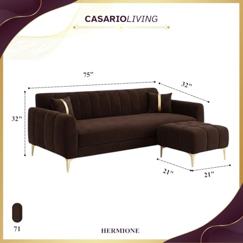 Image of Hermione 4 Seater L Shape Sofa Set with Movable Ottoman | Flexible Left or Right Layout | Luxe Velvet Suede Fabric | Comfortable Seating | Modern Sofa for Living Room -Dark Brown