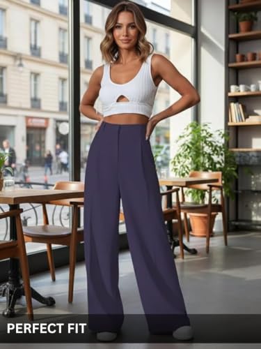 Image of GRECIILOOKS Trousers for Woman | Womens High Rise High Waist Flared Korean Style | Formal Pant for Women Office Wear| Track Pants for Womans Elegant for College & Events (Available in Plus Size)