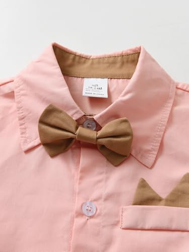 Image of Boarnseorl Baby Boys Pants Sets, Infant Long Sleeve Shirt + Pants + Bow Tie + Suspenders Outfits