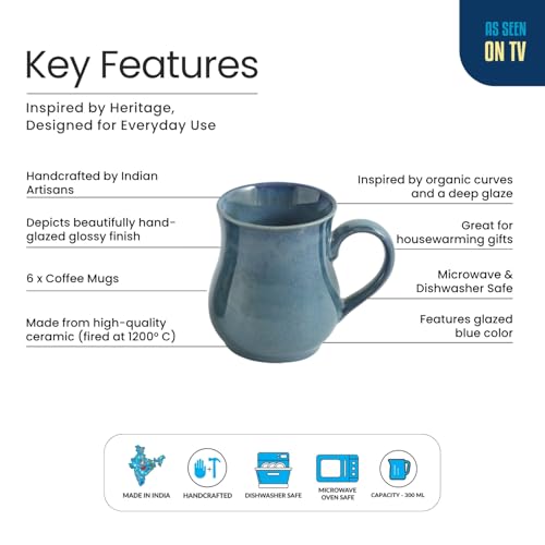 Image of ExclusiveLane 'Belly Pot' Ceramic Coffee Mugs Set of 6 (Set of 6, 300 ml, Microwave Safe, Hand Glazed) | Ceramic Coffee Mug Coffee Cup Set of 6 Tea Mugs Set Tea Cups Ceramic Mugs
