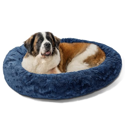 Image of Best Friends by Sheri The Original Calming Donut Dog Bed for Extra-Large Dogs up to 150 lbs, Lux Faux Fur, Navy Blue, 45 inch x 45 inch
