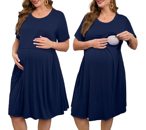 Image of JollieLovin Women's Plus Size Maternity Dress Labor and Delivery Gown Summer Nursing Nightgowns Sleepwear(L-5XL)