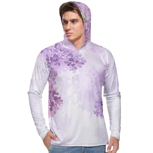 Mens UPF 50+ Sun Protection Hoodie Rash Guard Long Sleeve Sun Shirt Hiking Lilac Flowers in Blossom Fishing Hoodie-2