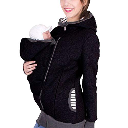 Zalock 3 in 1 Tragejacke Umstandsjacke für Mama und Baby Winter Freizeitjacke Babytrage Umstandsjacke Baumwolle K?nguru Softshell Umstandsmode Fleecejacke mit Kapuze