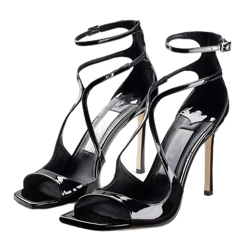 SHEMEE Women's Heeled Sandals Fashion Square Open Toe High Heels Ankle Strappy Buckled Sandals Party Dress Shoes
