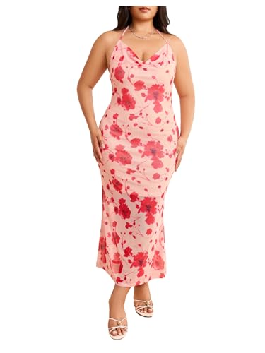 floerns women's sleeveless halter neck vintage floral print maxi dress Floerns Women's Sleeveless Halter Neck Vintage Floral Print Maxi Dress