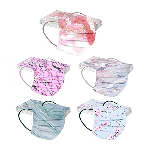 PEKLOKIW 50PC Adultes Masque De ProtèGe-Dents pour Protection De La Bouche Et du Nez De Jetable 3 Couches Imprimé Masque à Face Scarf avec des Boucles d'oreille éCharpe De Adultes Masque (#01) Cover