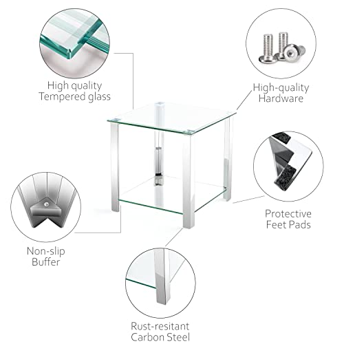Get Set Style 400001 Glass End Table,Side Table With 2-Tier Storage,Coffee Table With Stainless Steel Frame,Living Room Table Modern Style thumb #4