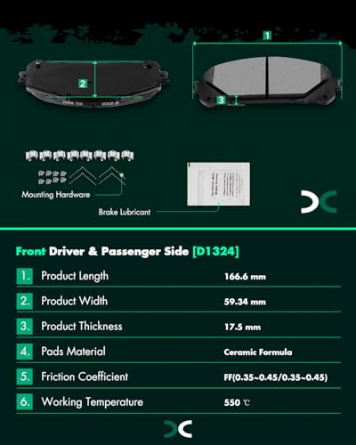 Image of SCITOO D1324 Front Ceramic Brake Pads Sets Fit For Lexus NX200t / NX300 / RX350 / RX350L,For Toyota Avalon 2020,For Toyota Camry 2020,For Toyota Highlander 2008-2019,For Toyota Sienna 2011-2020