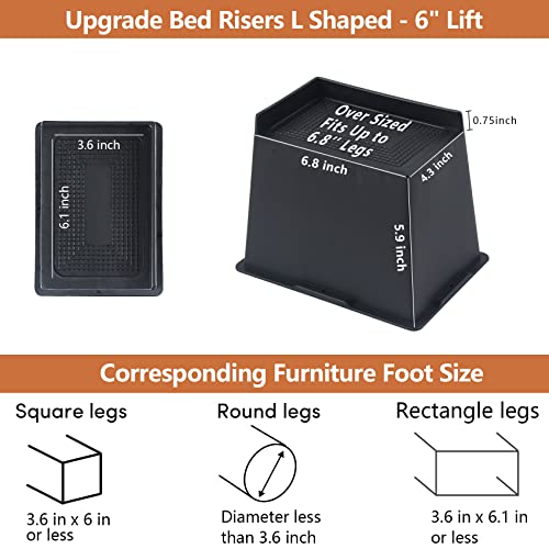 Dedu Oversized Bed Risers 6 Inch Heavy Duty 4 Pack, Rectangle Furniture Risers For Sofas Supports Up To 11000 Lbs, Upgrade Couch Risers L Shape For Bed, Couch, Desk, Chair (Black) #TOP1