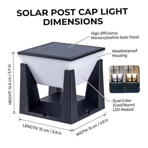 Luz de cubierta cuadrada para postes de 6x6 con iluminación solar y tres tonos de color 4