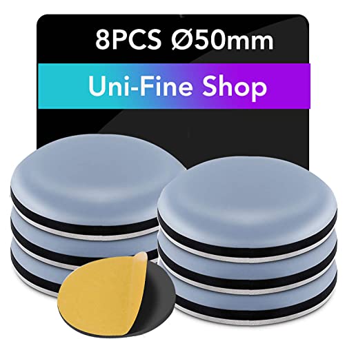 Uni-Fine 8pcs 50 mm (Rond) Patins en Teflon pour Meubles, Patins glisseurs pour Meubles - Planeur PTFE Patins pour Meubles en Téflon Auto-adhésif Patins de Meuble pour Chaise Canapé Bureau Table Cover
