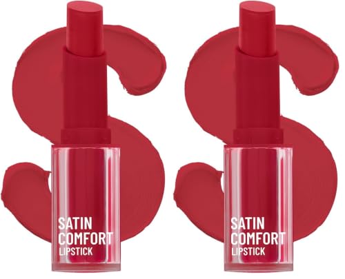 Image of Swiss Beauty Satin Comfort Lipstick | Ultra-Hydrating | Highly Pigmented | Smooth Glide | Satin Matte Finish | One-Swipe Application | Shade- 17 Red Dahlia, 3gm (Pack of 2)