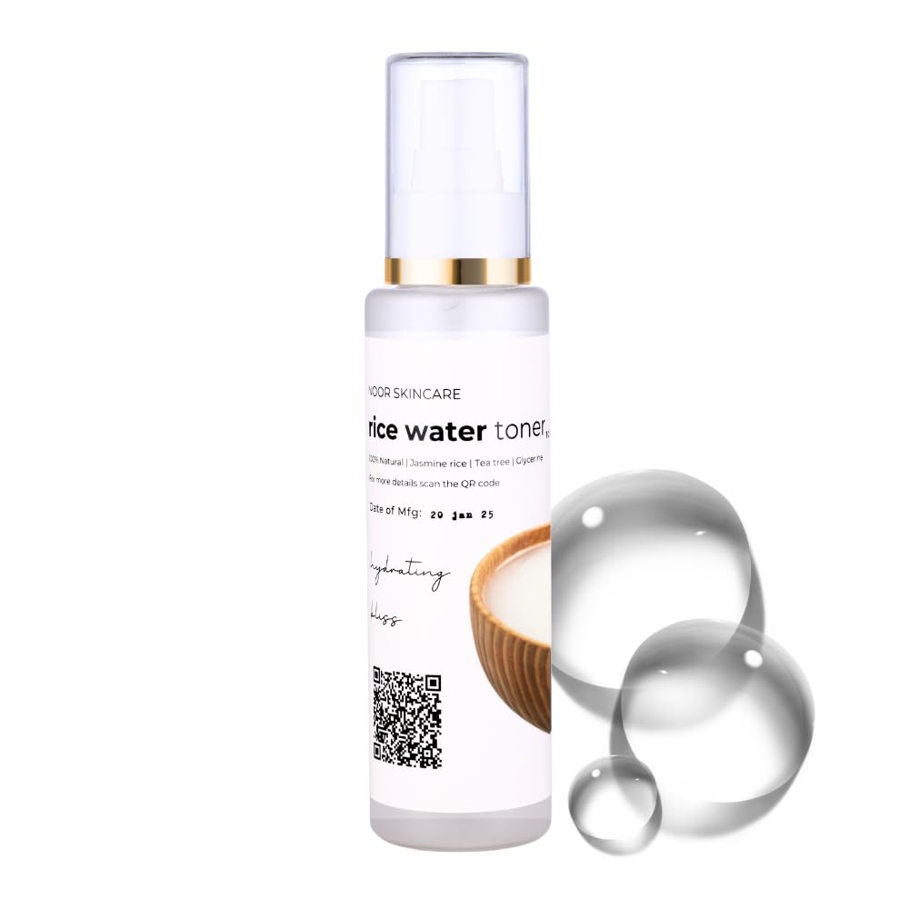Noor Skincare 100% Natural Rice Water Toner with Tea Tree & Jasmine Rice | Milk Toner for Glowing Skin | Face Mist for Open Pores Tightening | Oily,Dry & Acne Prone Skin | Milky Spray