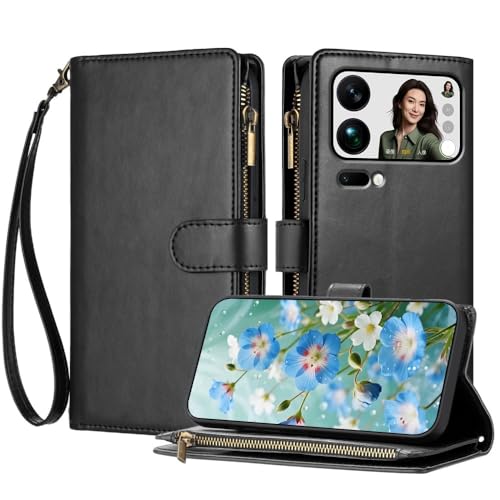 Protégez votre Xiaomi 14T 5G avec cet étui portefeuille noir zippé anti-perte