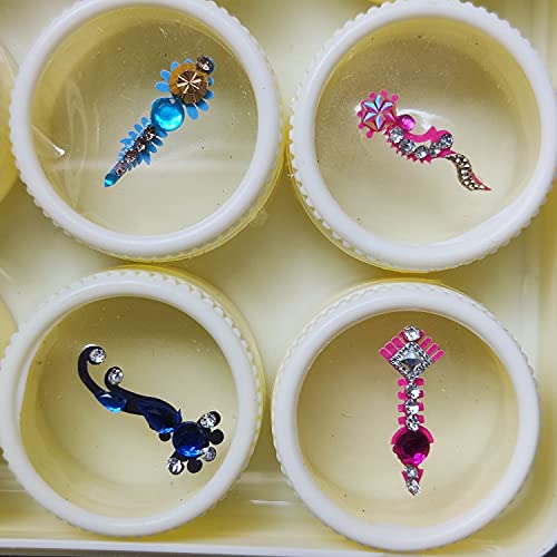 Bindi Box Long Multicolored Crystal Bindis Bridal Face Jewels Forehead Tika (Pack Of 20 Bindis) #TOP3