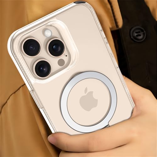 Image of eller sante Solarix Magpro Back Cover Case for iPhone 16 Pro Max with Magnetic Alloy Ring Metal Kickstand Camera Protector TPU Shockproof 10ft Drop Protection Compatible with Mag-Safe- Clear