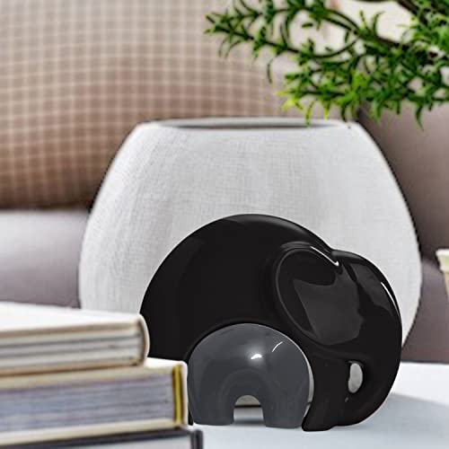 Image of SRJANA Home Decor Lucky Charm Elephant Mother & Child | Piano Finish Ceramic Figures - (Set of 2 Piece, Black and Grey)