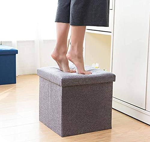 Pouf en lin boîte de rangement repose-pieds cube pliant de 38cm - 3