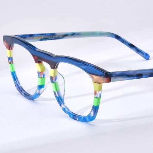 Image of HEPIDEM Multicolor Acetate Glasses Frame Women,Round Vintage Retro Optical Eyeglasses 9339