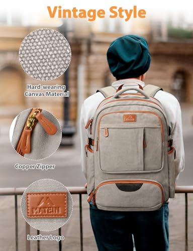 MATEIN Canvas Backpack for Men with Shoe Compartment, Large TSA Friendly Vintage Travel Backpack with USB Port, Anti-Theft RFID Pocket, Waterproof Wet Pocket2