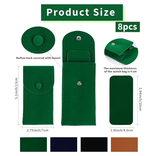 Pochette de montre velours vert homme femme - Rangement montre portable organiseur bouton pression