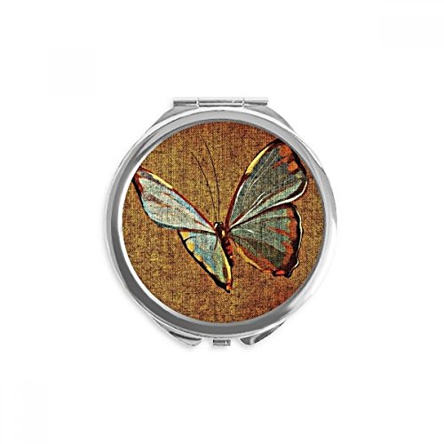 Espejo de bolsillo para maquillaje con lino y diseño redondo de mariposa tradicional
