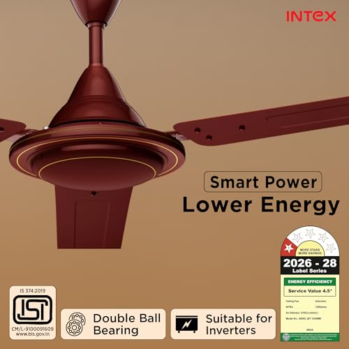 Image of Intex Aero Jet 1200MM Ceiling Fan with High Speed 380 RPM | 210 CMM Air Delivery, Double Ball Bearing Motor | Rust Proof Body, Inverter Compatible | Low Noise Operation, 24 Month Warranty (Rich Brown)