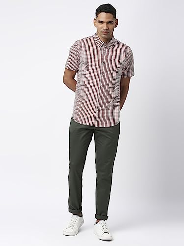 Image of Thomas Scott Men's Checkered Regular Fit 100% Cotton Casual Shirt with Button Down Collar and Half Sleeve