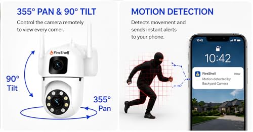 Image of Fireshell SmartHome Dual Lens CCTV Camera for Home | 5MP+5MP WiFi Camera, PTZ 360 View, AI Motion Detection, Color Night Vision & Two-Way Audio