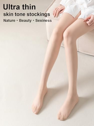3 Pairs Sheer Tights for Women, Stretchable Durable Toe Pantyhose, Soft Footed Fiber Stockings, Nude(88-154 lbs)3