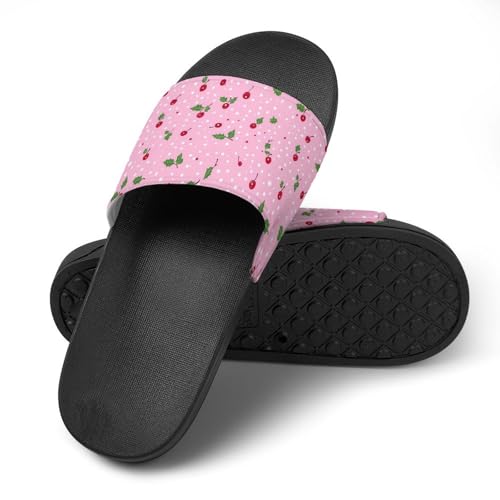 Cute Cherry Pattern House Slippers for Women Men Lightweight Open-toe Slide Shoes for Bathroom Swimming Beach4