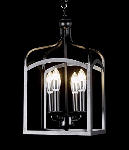 New Galaxy Lighting Antique Black Finish 4-Light Hanging Lantern Iron Frame Pedant Chandelier #TOP1
