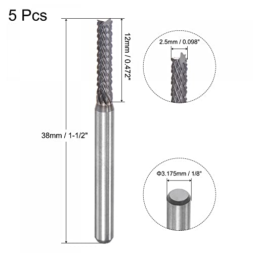 Image of uxcell End Mill CNC Router Bits, 2.5mm x 12mm 1 /8 inch Shank Diamond Film Coated Carbide Engraving Bit Milling Cutter Left Hand for PCB Plastic Fiber Wood 5pcs