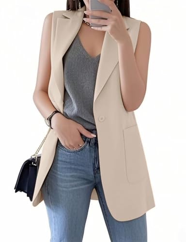IDEALSANXUN Womens Long Vest Sleeveless Blazer Dressy Spring Summer Suit Jackets
