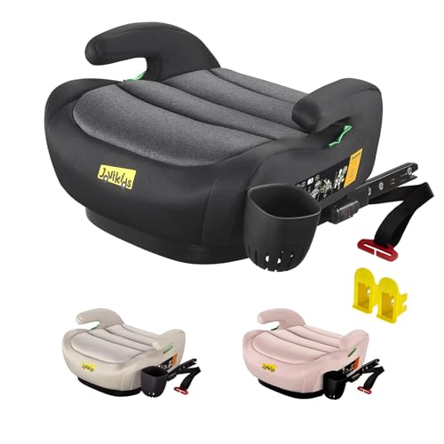 Jovikids Alzabimbo Auto ISOFIX,Rialzo per Bambini 125-150 cm ECE R129, Seggiolino Auto Gruppo 2-3 (15-36 kg) da 6 a 12 Anni, Leggero e Facile da Pulire (Nero migliorato, portabicchieri)