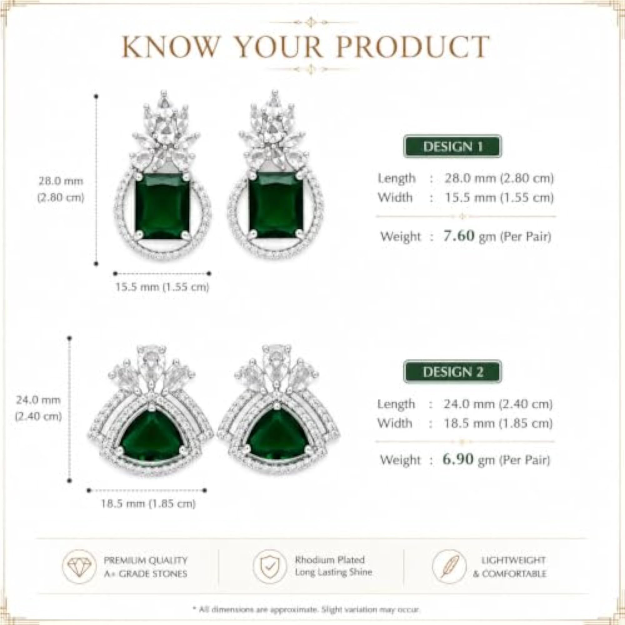 Women's Rhodium Plated American Diamond Stud Earrings, Elegant