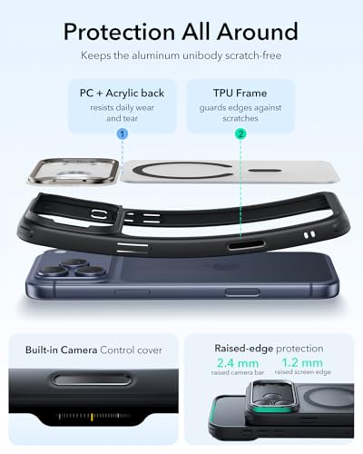 Image of ESR for iPhone 17 Pro Max Case with Stash Stand, Camera Control Cover Compatible with MagSafe, Military-Grade Drop Protection Magnetic Phone Case, Scratch-Resistant Back Cover,Frosted Black