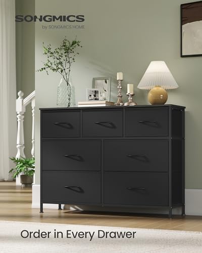 SONGMICS Dresser for Bedroom, Chest of Drawers, Steel, MDF, 7 Non-Woven Fabric Drawers, Storage Organizer Unit, Closet, Entryway, Ink Black and Ebony Black ULGS323BH03 - Image 4