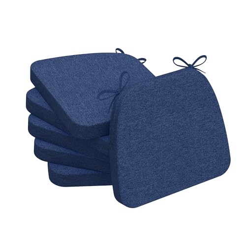 Image of AAAAAcessories D-Shaped Chair Cushions, 2 inch Thick Dining Chair Pads with Ties and Removable, Machine-Washable Cover, 17 inch x 16 inch, Set of 6, Blue