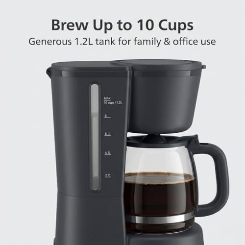 Image of Drumstone Drip Coffee Maker 1.2L - Brew Up to 10 Cups, Glass Carafe Coffee Machine with Auto Shut-Off & Keep Warm Function for Home-(𝐒𝐩𝐞𝐜𝐢𝐚𝐥 𝟏+𝟏 𝐘𝐞𝐚𝐫𝐬 𝐖𝐚𝐫𝐫𝐚𝐧𝐭𝐲)