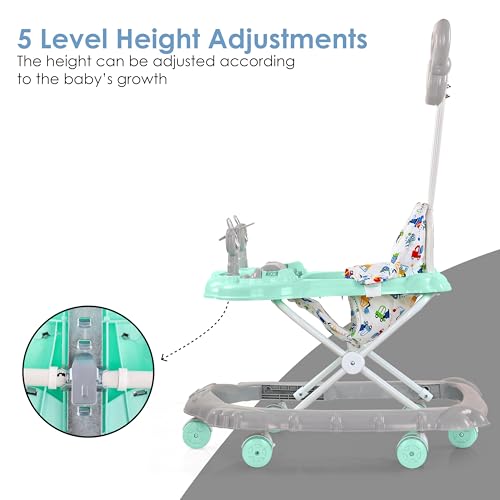 Image of BabyGo Jonny Walker for 6-24 Months, Baby Walker with Push Handle & Activity Tray - Foldable Adjustable Height Infant Walker with Wheels, Music,Toy Bar and Comfotable seat (Blue-Grey)