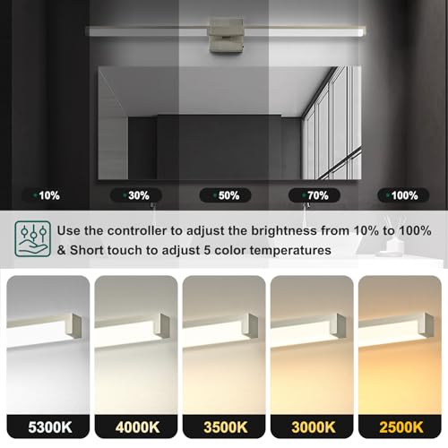 Image of OKELI Modern Bathroom Light Fixtures Over Mirror, 40 Inch Brushed Nickel Vanity Light Bar for Bathroom, 24W 5CCT Diammable Wall Light